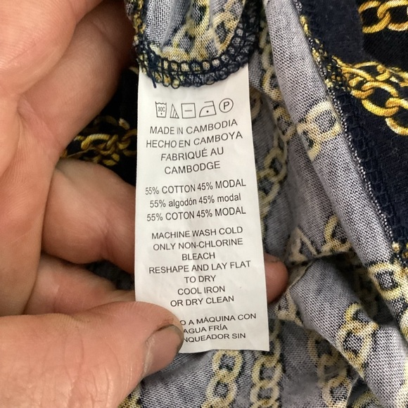 Michael Michael Kors Chain Print Scoop Neck Top Navy Gold Logo 1X - Picture 7 of 7